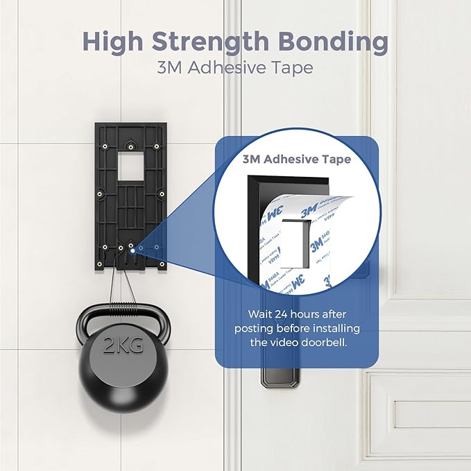 No-Drill Mounting Plate for Ring Video Doorbell 1/2/3/3 Plus/4 (2020 Release), Battery Doorbell Plus/Pro -Strong 3M Adhesive Secure Holder for Houses & Apartments