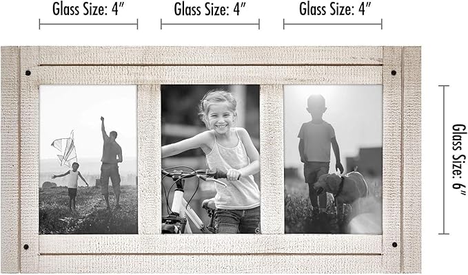 Americanflat Hinged 4x6 Triple Picture Frame with 3 Photo Openings and Polished Glass - Distressed Wood Collage Picture Frames for Tabletop and Wall Display - Hampton Collection - Aspen White