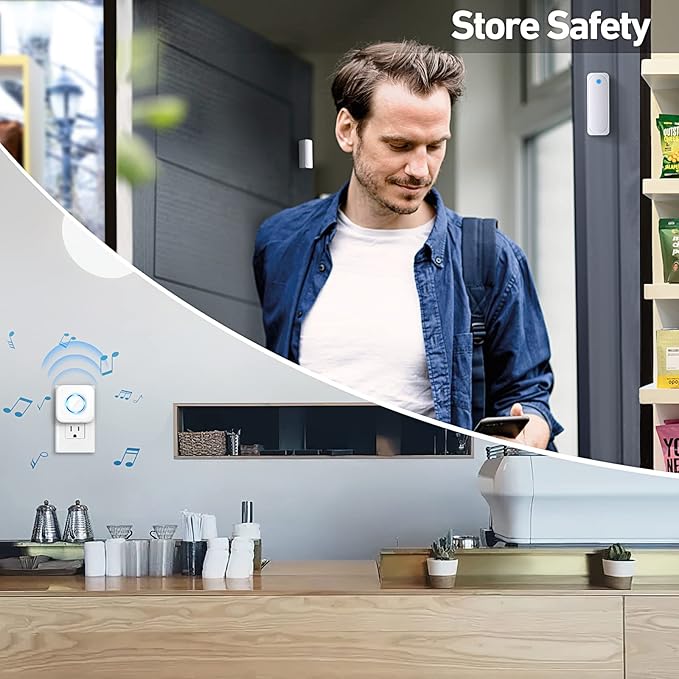 Door Chime, Satisure Wireless Door Open Contact Sensor Alarm Chime with 600 FT Range 58 Chimes 5 Volume Levels LED Indicators (1 Receivers & 3 Sensors)