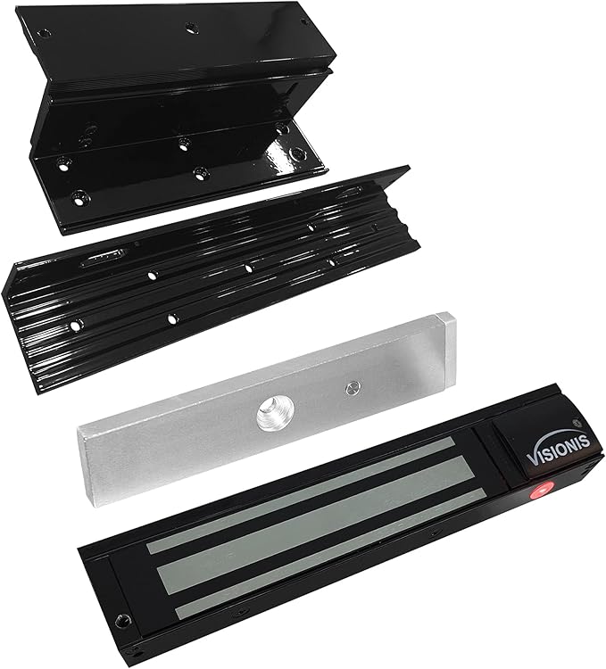 Visionis FPC-5192-BL Black 600lbs Indoor Electromagnetic Lock with 600 lbs L and Z Bracket for Inswinging Door