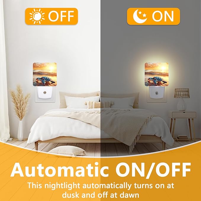 GANTINIR Sea Turtle Beach Sunrise Night Light, Plug-into Nightlight White LED Lamp, Energy Efficient Decor Desk Lamp for Bedroom Hallway Stairs Bathroom