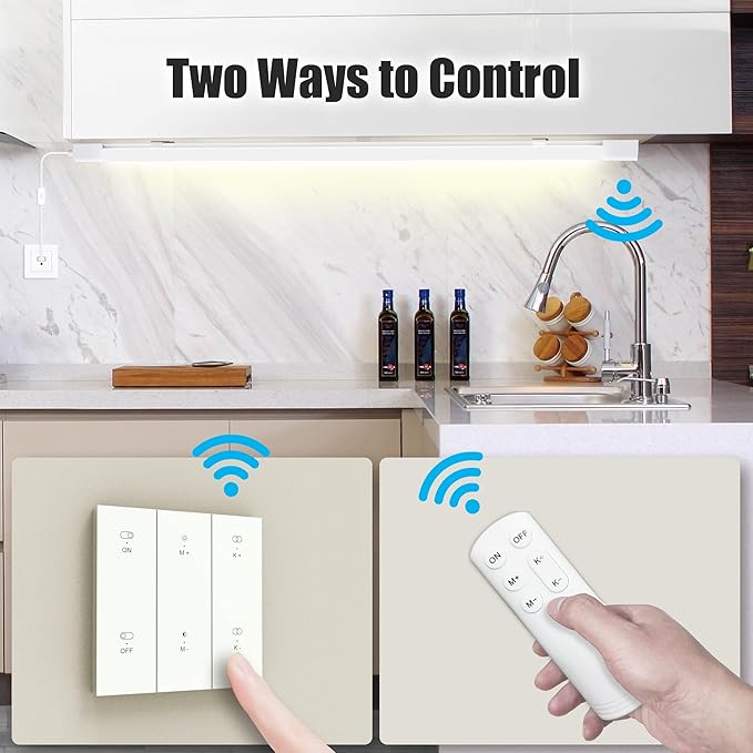 ONIDEK Under Cabinet Lights with Plug. 2700K-6500K Dimming and Color. with Wireless Control Panel and Remote Control.36W 3600LM for Garage, Kitchen, Bathroom, Closet, Office (45 inch-2PCS)