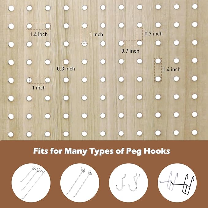 ECOMEX 6 Panel Room Divider, 5.6Ft Pegboard Display Wooden Folding Privacy Screen Freestanding Peg Board for Trade Show Craft Show Home Wall Organizer, Natural Wood