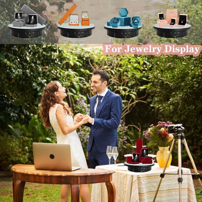 JAYEGT 3 in 1 Motorized Rotating Display Stand with 5.74 /7.08/ 8.66 inch Replacement Mirror Cover，Max 22lbs Load，360 Electronic Turntable for Photography Products (Mirror /3 in1 / Black/ Remote controller)