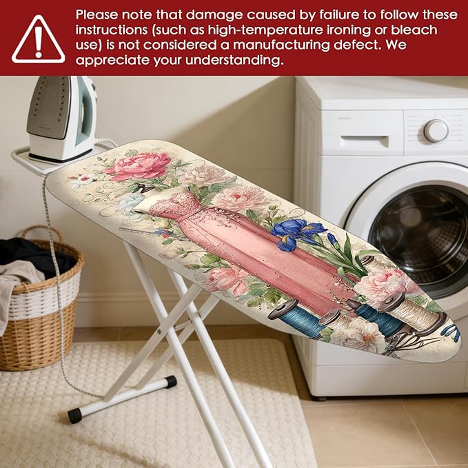 Nuxovilar Ironing Board Cover Needle Cotton 15x54 Inches | Ironing Board Cover and Pad Floral Gown Design Needle Cotton for Bedroom, Dressmaking Area, Laundry Room