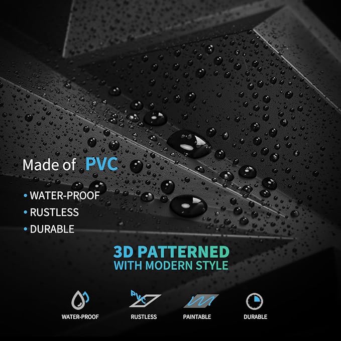 Art3d 20 Pack Decorative 3D Wall Panels 11.8 x 11.8 Inch Covering 19 Sq.ft - Glue Up PVC Wall Panels for Interior Décor, Living Room, Office and Home, Black