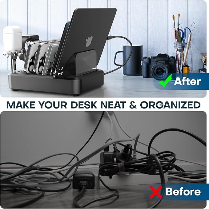 Charging Station for Multiple Devices,75W 6 Port Multi USB C Fast Charger Station with 7 Mixed Charging Cables,USB Charging Dock Compatible with iPhone, Samsung, iPad, Tablet and More