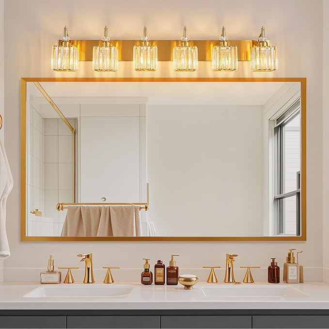 BBLLWJ Crystal Vanity Lights - Gold 6 Light Modern Bathroom Vanity Light Fixtures Over Mirror
