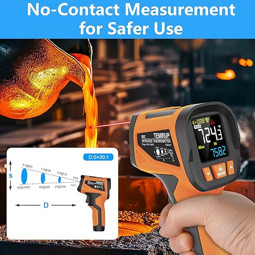 TEMIRUP Infrared Thermometer High Temperature Gun -40℉ to 1922℉, 30:1 Pyrometer Digital IR Laser Thermometer Temp Gun with Probe for Cooking, Pizza Oven, Engine, Kilns, Forges, Industry & Home Repair