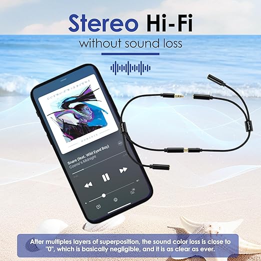 Quelong 2Pcs Headphone Splitter, Dual Headphone Nylon Braided Extension Cable, Hi-Fi Audios Stereo Y Splitter 3.5mm 2 Female 1 Male, Suitable for Phones, PS4, Amplifiers, Smartphones, Tablets,etc.
