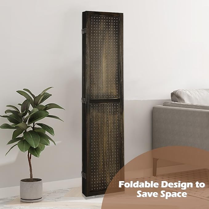 ECOMEX 6 Panel Room Divider, 5.6Ft Pegboard Display Wooden Room Divider Folding Privacy Screen Room Divider Freestanding Peg Board Display for Trade Show Craft Show Home Wall Organizer, Retro Brown