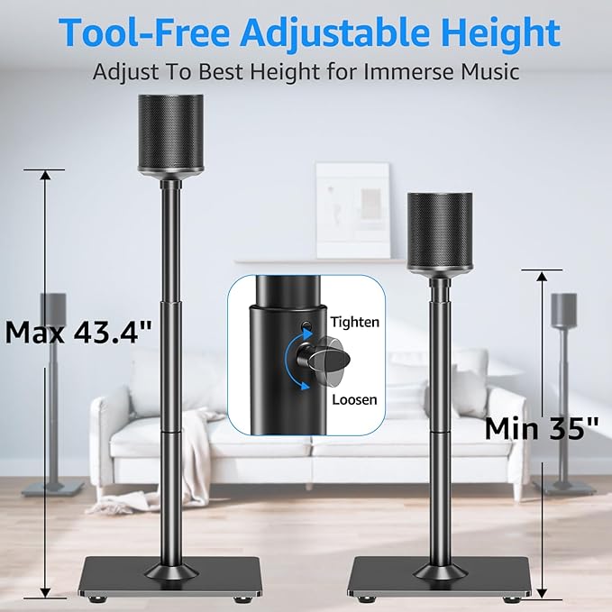 MOUNTUP Speaker Stands for Sonos Era 100, Sonos One, One SL, Play:1, Height Adjustable 35"-43" Floor Standing Speaker Stands Pair with Cable Management, Ear Level Surround Sound, 11lbs Loading, MU9146