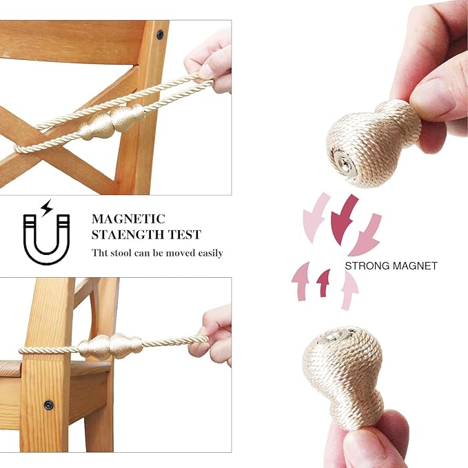 Nieffeiy Magnetic Curtain Tiebacks Outdoor Curtain Tie Backs Rope Decorative Magnetic Curtain Holders for Drapes Window Treatment Holdbacks, Ecru 2Pack