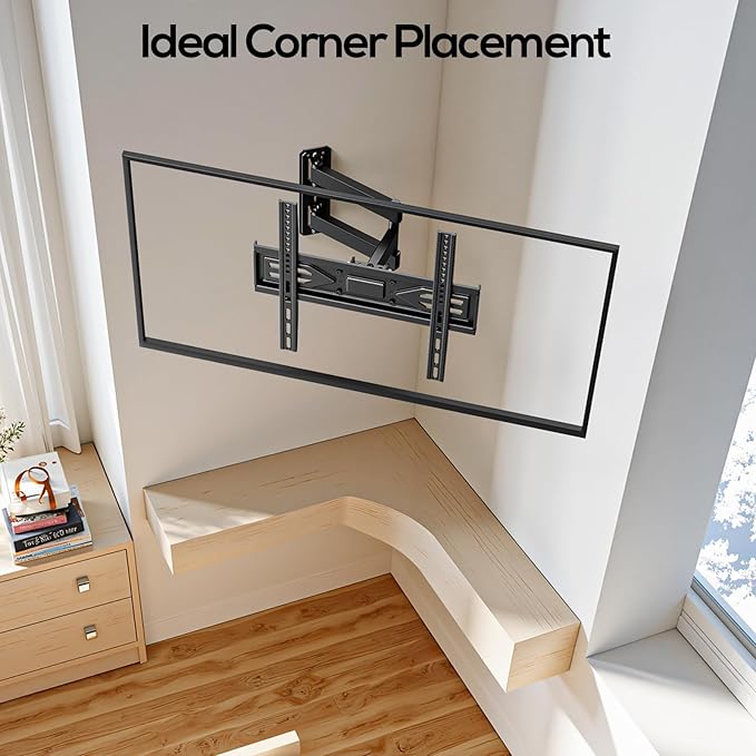 IWORKBOARD 40 43 50 55 inch Full Motion Corner TV Wall Mount for Most 32-65 inch Flat & Curved TVs, Articulating Swivel & Tilt TV Mount Bracket, up to 80 lbs,VESA 400x400mm, Single Stud Perfect Center