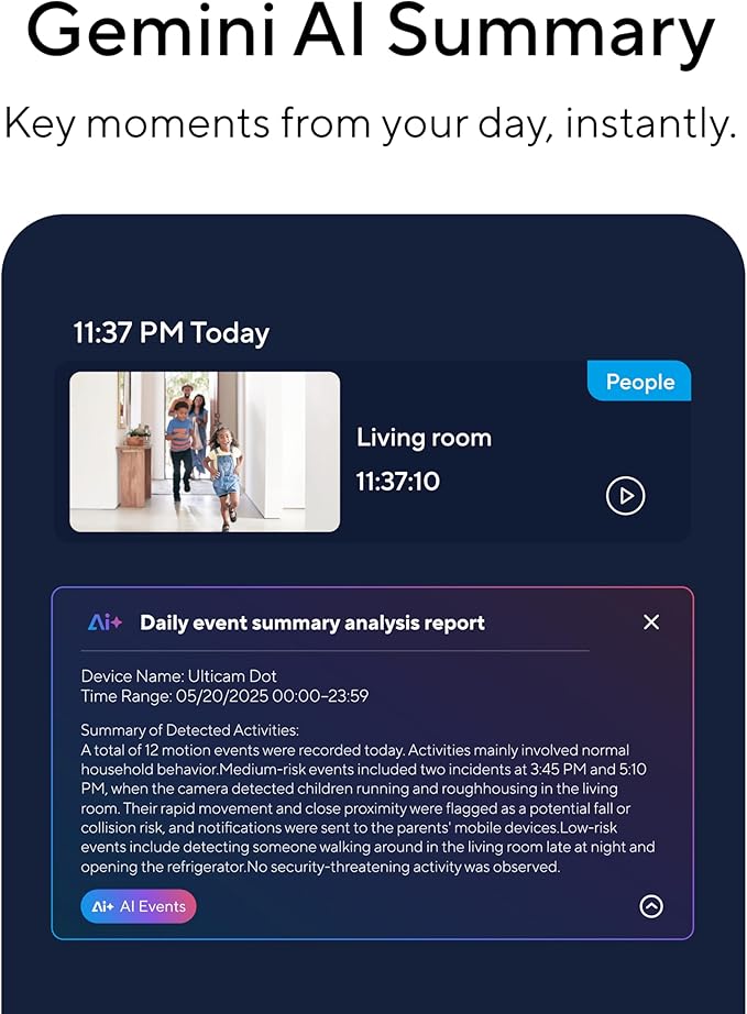 ULTICAM Dot 2K QHD Wireless Smart Security Camera, 170° Wide Angle, AI Human Detection, 2 Way Audio, Night Vision, Free 7 Day Cloud Storage, Indoor/Outdoor, 2.4Ghz Only