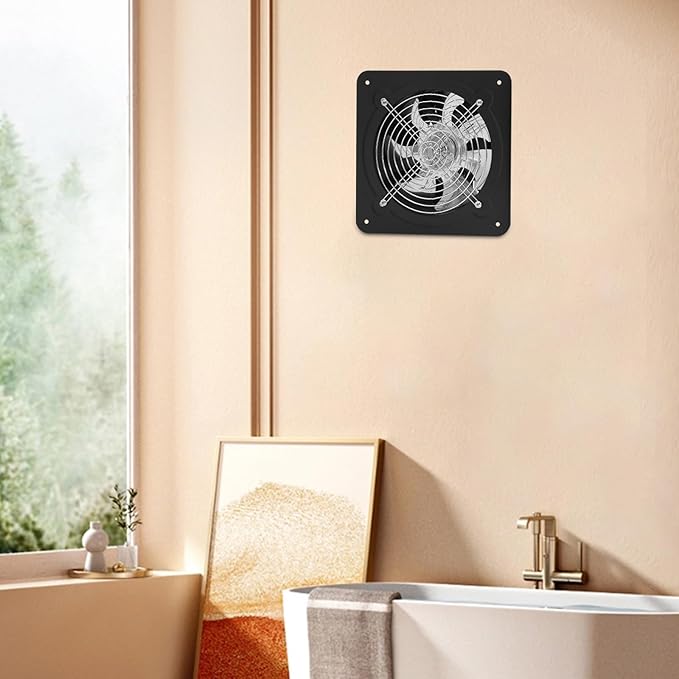 XUFOPLY 8 Inch Exhaust Fan, 110V 80W Wall Mounted Vent Fans 2600RPM Kitchen Bathroom Windows Fan Metal Extractor Fan for Attic, Garage, Window Ventilation (Black, 8 Inch)
