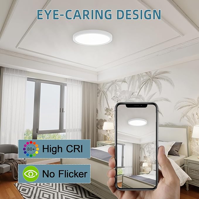 TOPELER 12 Inch Flush Mount Ceiling Light with 5-in-1 CCT Selectable (2700K,3000K,4000K,5000K,6000K), 28W 2400Lm Dimmable Flat Ceiling Light Surface Mount for Kitchen, Hallway, Bedroom, 2 Pack