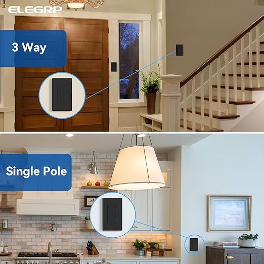 ELEGRP Dimmer Switch, Digital Dimmer Light Switch for LED Lights 150W, INC/HAL 450W, 3 Way LED Dimmer Switch, Needs Neutral Wire, Wall Plate Included, UL Listed, 6 Pack, Matte Black