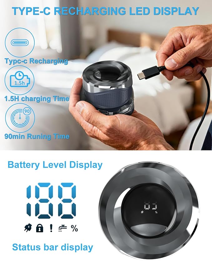 Clicar head shavers for bald men,Magnetic Detachable Head Shaver，Wet or Dry beard trimmer for men，7D IPX7 Waterproof razors for men，Type-C Digital display electric razor for men，Better gifts for men
