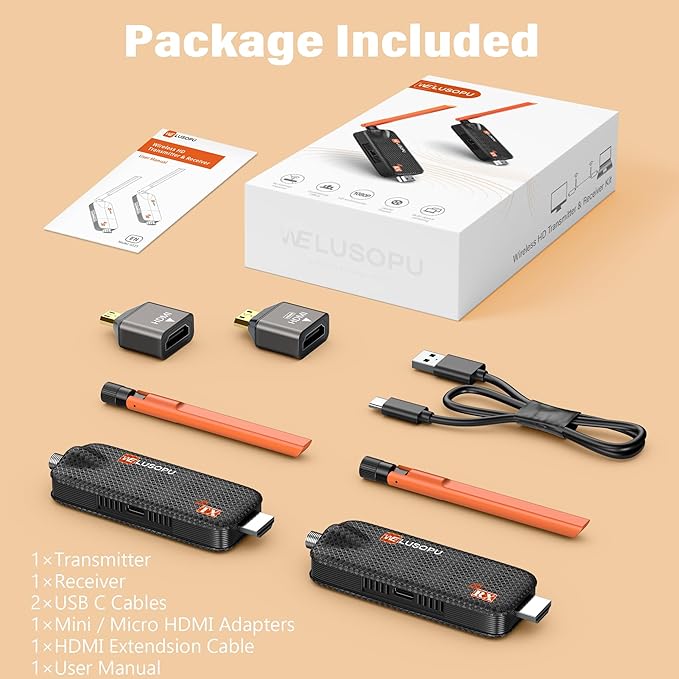 Wireless HDMI Transmitter and Receiver, Support Up to 6 Receivers, 5.8G WELUSOPU HDMI Wireless Extender Casting Video Audio for PC Laptop Camera Cable Box to Multiple TVs Monitors Projectors -165FT