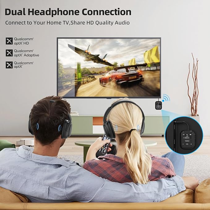 1Mii Airplane Bluetooth 5.3 Transmitter for All Headphones - Bluetooth Adapter for TV - Dual Connection - aptX Low Latency - Flying Travel, Wireless Audio Aux for MP3, Game,PC-Black