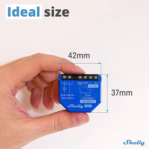 Shelly 1 Gen3, WiFi Smart Relay Switch with Dry Contacts, 1-Channel 16A, Alexa, Home Assistant, SmartThings & Google Home Compatible, DIY Smart Automation, Garage Door Opener, No hub Required