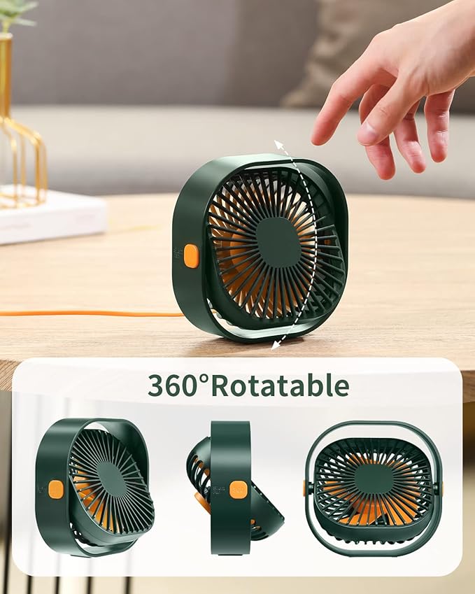 RJVW 4 Inch Small USB Desk Fan, 3-Speed Portable & 360°Rotatable Mini Cooling Fan, USB-Powered Desktop Fan for Home Office Bedroom Dorm Indoor Outdoor Summer Gift