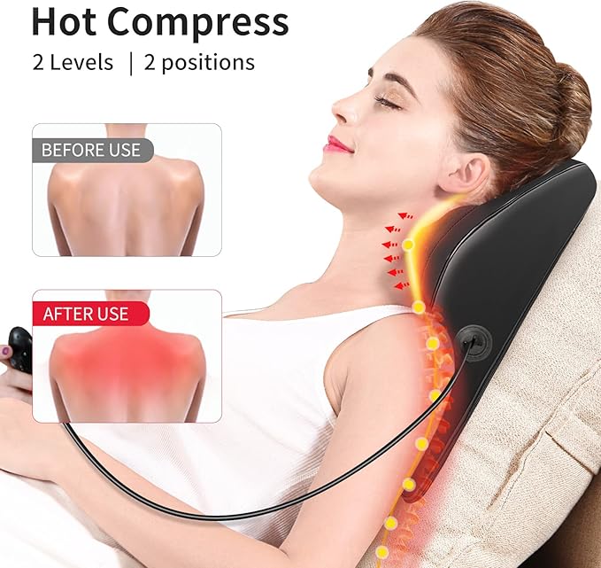 OMASSA Shiatsu Neck Massager with Heat, 3D Kneading Back Massage Pillow for Pain Relief, Massagers for Neck and Back, Shoulder, Leg, Gifts for Men Women Mom Dad, Stress Relax at Home Office and Car