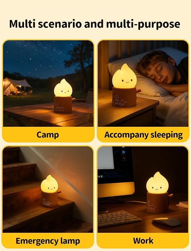 Tarinks Stump Fire Night Light, Flameless Candles Lamp, Torch Stump Light, Rechargeable Silicone Flame lamp, Cute Night Light for Bedroom, Outdoor, Camp, Funny Gifts for Kids Teens Adults