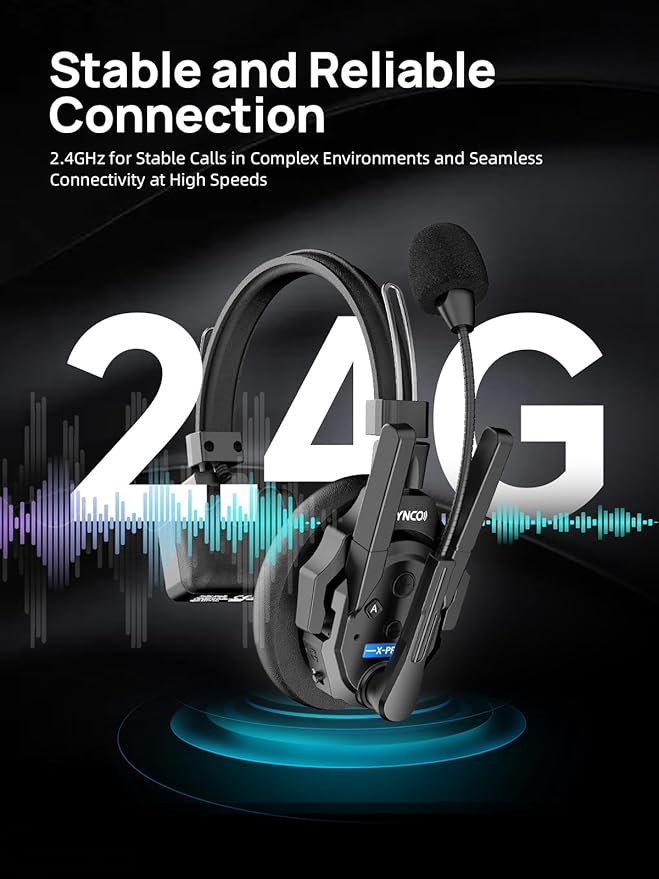 SYNCO XTALK XPRO Wireless Intercom Headset, 2.4GHz Full Duplex Wireless Communication Headset 500m/1640ft with Noise Reduction, Xtalk-Xpro1-Wireless-Headset-Intercom（Single）