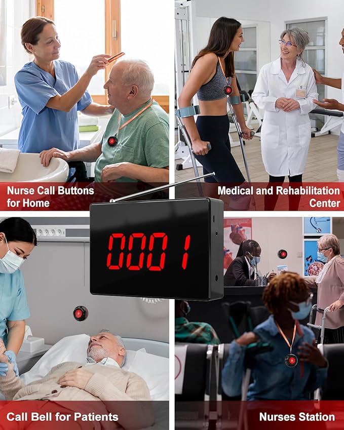 CallToU Wireless Calling System Caregiver Call Button Patient Call Bell with 20 Waterproof Nurse Alert Call Buttons and 1 Display Receiver for Clinic Nurses Station Restaurant Nursing Home