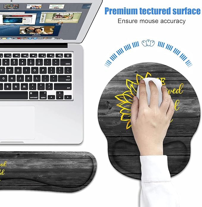 Keyboard Wrist Rest + Mouse Pad Wrist Support Set with Coasters, Inspirational Quote She Believed She Could So She Did Design Non-Slip PU Base Ergonomic Mousepad for Home Office Working Studying