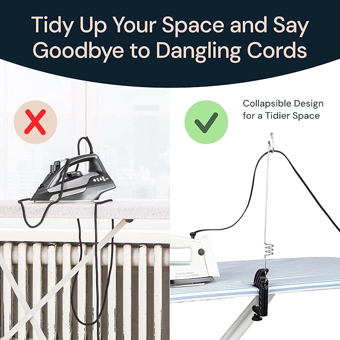 SimplyImagine Flexible Iron Cord Holder - Metal, Tabletop Mount - Tangle-Free Pressing & Ironing Board Cord Holder - Universal Fit & Steam Compatibility