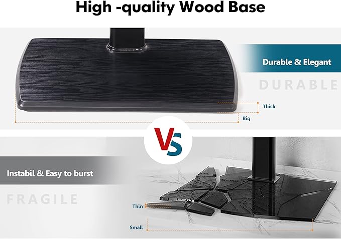FITUEYES TV Floor Stand for Living Room Bedroom, Tall TV Stands with Sturdy Wood Base for 32 39 40 43 49 50 55 60 65 70 Inch TVs, Corner Stand with Height Adjustable Shelves, Swivel Black