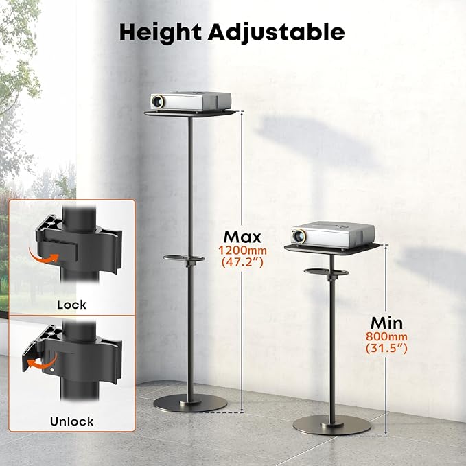 PUTORSEN Heavy-Duty Projector Stand – Height Adjustable Floor Projector Stand，Extends 27.6" to 47.2",13.2lbs Capacity, Compatible with Projectors, Cameras, for Home, Office, and Outdoor Use