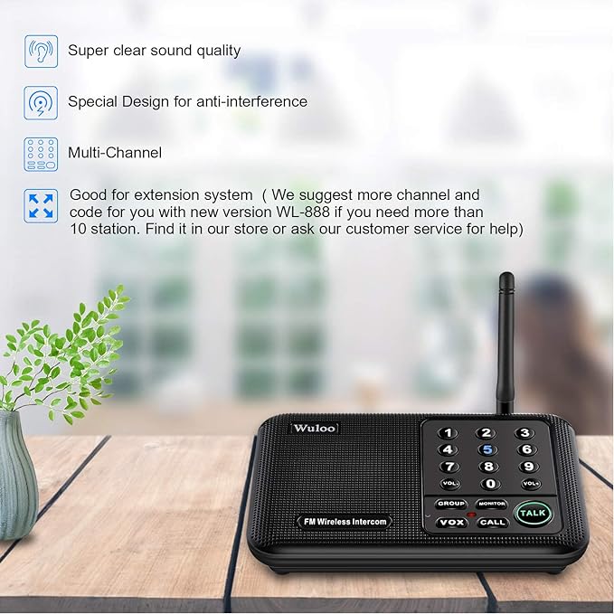 Wuloo Intercoms Wireless for Home 5280 Feet Range 10 Channel 3 Code, Wireless Intercom System for Home House Business Office, Room to Room Intercom, Home Communication System (6 Packs, Black)