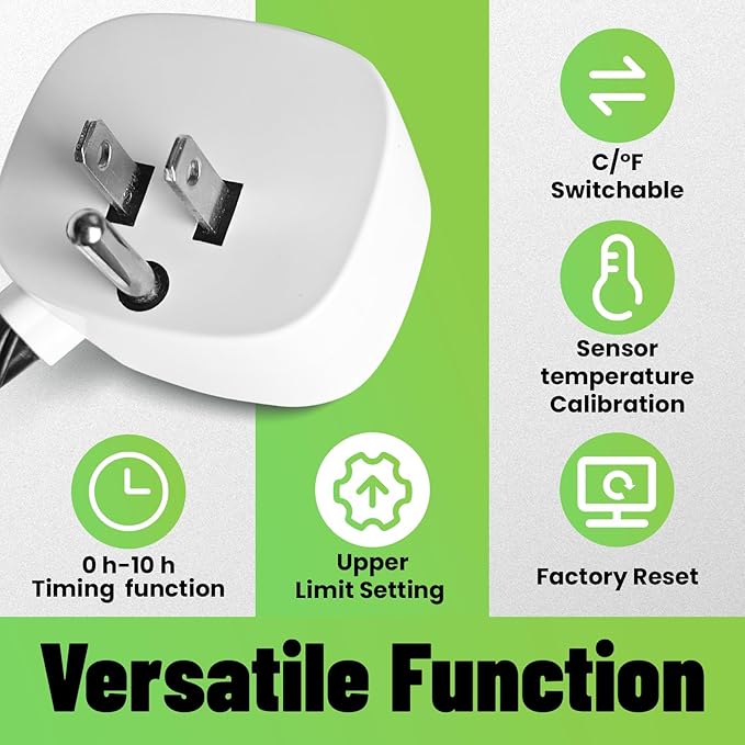 YeloDeer Digital Temperature Controller Outlet, Plug in Thermostat Switch 34-140°F, Timer Range 0h-10h,for Pipe Heating Reptile Greenhouse Aquarium Brewing Seedling Breeding and Hatching 110-120V 10A