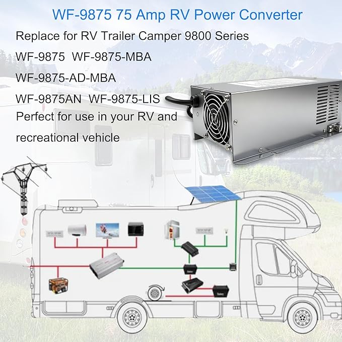 WF-9875 75 Amp Power Converter, WF-9875-AD, Replace for Trailer Camper 9800 Series,WF-9875-MBA,WF-9875-AD-MBA, 75 Amp Power Converter for Rv, 5 Years Warranty