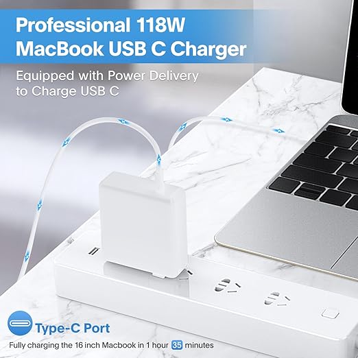 Furgor Mac Book Pro Charger - 118W USB C Fast Charger Power Adapter Compatible with MacBook Pro/MacBook Air 16 15 14 13 Inch, M1 M2 M3 M4 M5, New iPad Pro and All USB C Device, Charge Cable 6.6ft