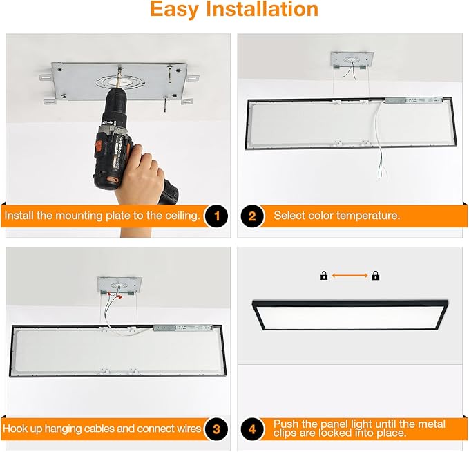 Mcacggo Black 1x4 LED Flat Panel Light Surface Mount, 5000K-4000K-3000K Selectable & Triac Dimmable, Rectangular Flush Mount Ceiling Light for Kitchen Garage, 40W, 100-277V, ETL, 2 Pack