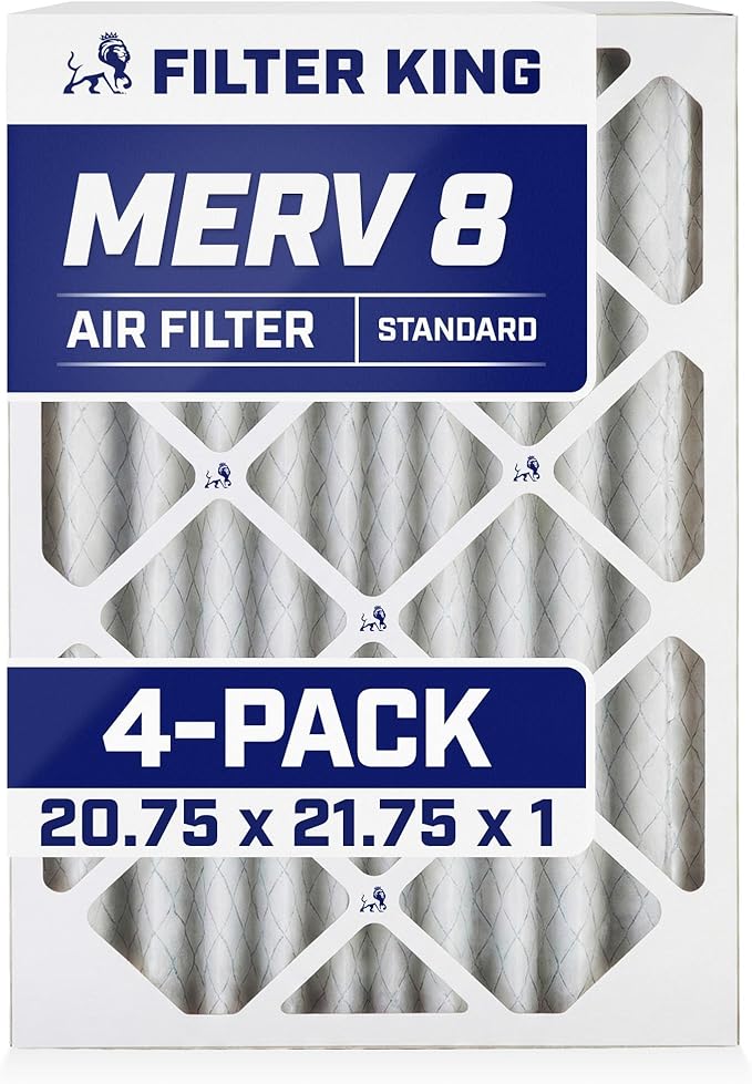 Filter King Air Filters 20.75x21.75x1 | 4-PACK | MERV 8 HVAC Pleated AC Furnace Filters | Air Purifier | Replacement Filters for Clean, Healthy & Fresh Environment | MADE IN USA