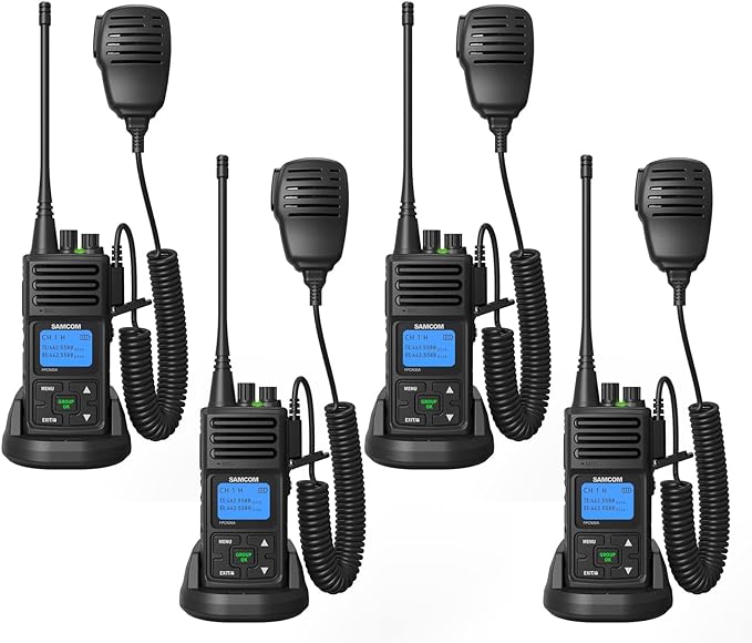 SAMCOM Two Way Radio with Shoulder Speaker Mic,5W High Power 2 Way Radios Long Range Walkie Talkie earpiece with mic for Adults Construction Site School Security(4 Pack)