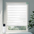 COOLWINDS Motorized Zebra Blinds for Windows Cordless Electric Curtains with Remote Control Blackout Shades Custom Smart Blinds Compatible with Alexa Google Home(Light Filtering White,W49 X 72in)