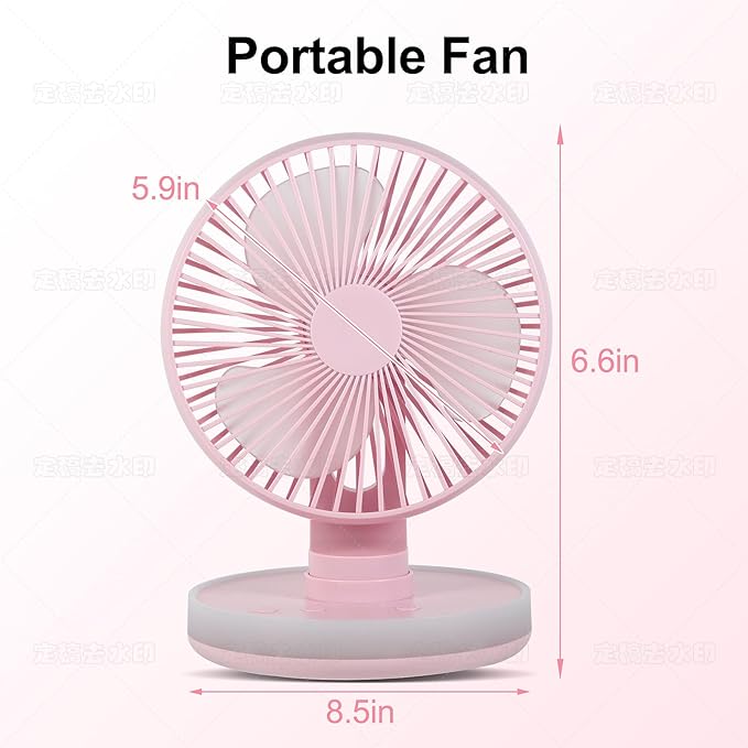 MAWFOZIN Small Desk Fan With Night Light, Auto Oscillating Table Fan With 3000mAh Rechargeable Battery, USB Personal Fan With 4 Speeds Wind, Adjustable Fan For Home, Office Bedroom, Camping (pink)