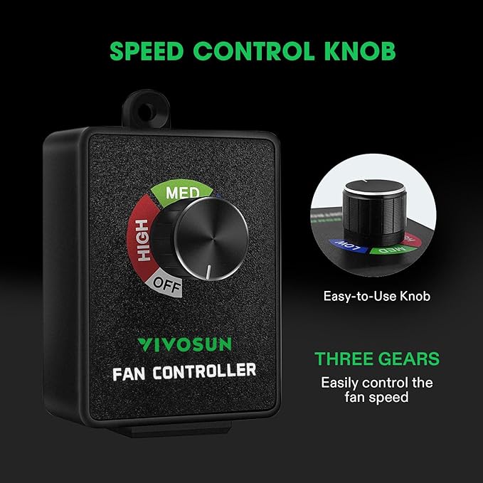 VIVOSUN Variable Speed Controller Cordless Vent Blower Speed Adjuster for Inline Duct Exhaust Fan