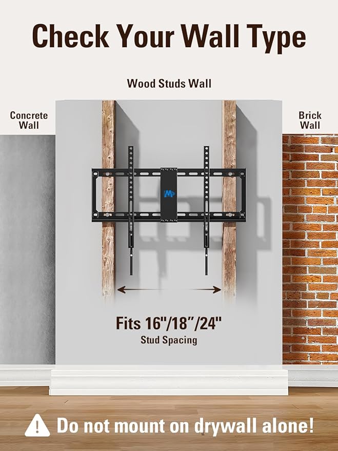 Mounting Dream TV Mount Fixed for Most 42-84 Inch Flat Screen TVs, UL Listed TV Wall Mount Bracket up to VESA 600 x 400mm and 132 lbs - Fits 16"/18"/24" Studs - Low Profile and Space Saving MD2163-K