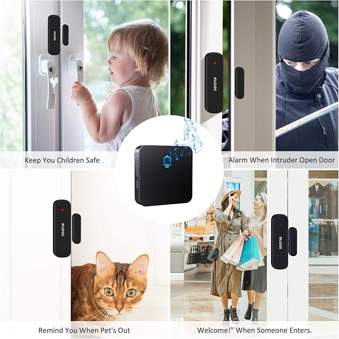 SECRUI Door Chime, Wireless Door Chimes When Door Open Entry for Business/Home/Office/Store Door Ringer Alert Buzzer Alarm Door Ringer for Opening – Door Open Alert - 2 sensors