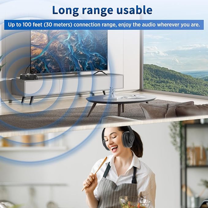 WallarGe Wireless Headphones for TV Watching, Easy Setup and Comfortable Bluetooth Headphones with RF Transmitter Charging Dock, 100 Ft Wireless Range, Rechargeable 25 Hours Play and No Audio Delay