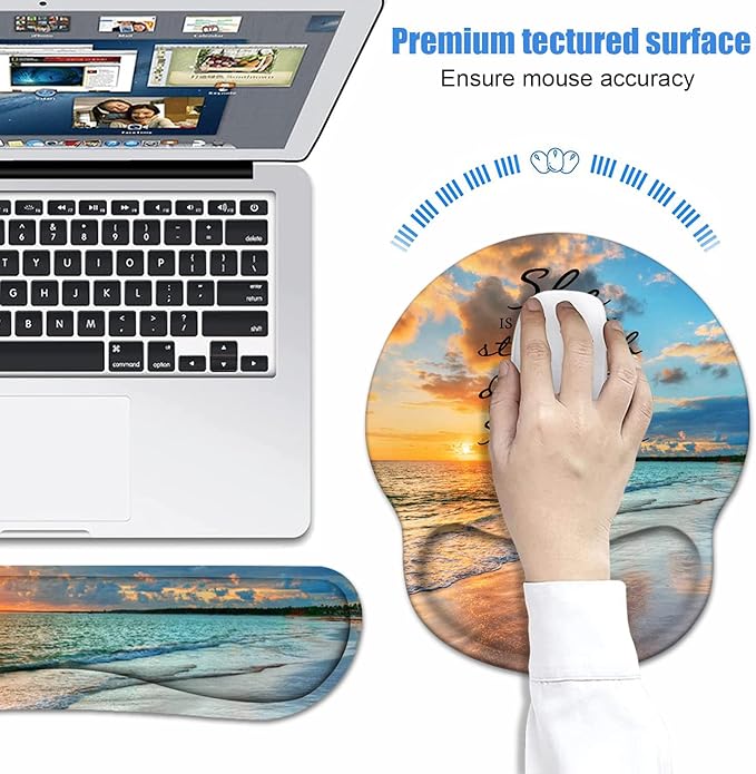 Keyboard Wrist Rest + Mouse Pad Wrist Support Set with Coasters, Non-Slip PU Base Ergonomic Mousepad for Home Office Working Studying Easy Typing & Pain Relief, Bible Verses Proverbs 31:25