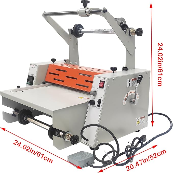 WYDDDARY 14.17"/360MM Electric Steel Roller Thermal Laminator with Slitting Cutter Hot Cold Roll Laminator Adjustable Temp 60-130℃ Electric Laminating Machine for Single/Double Sided Laminating 110V